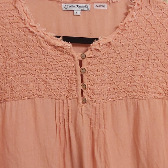 BOHO Chic Peach Vintage Blouse XL - Picture 3 of 7